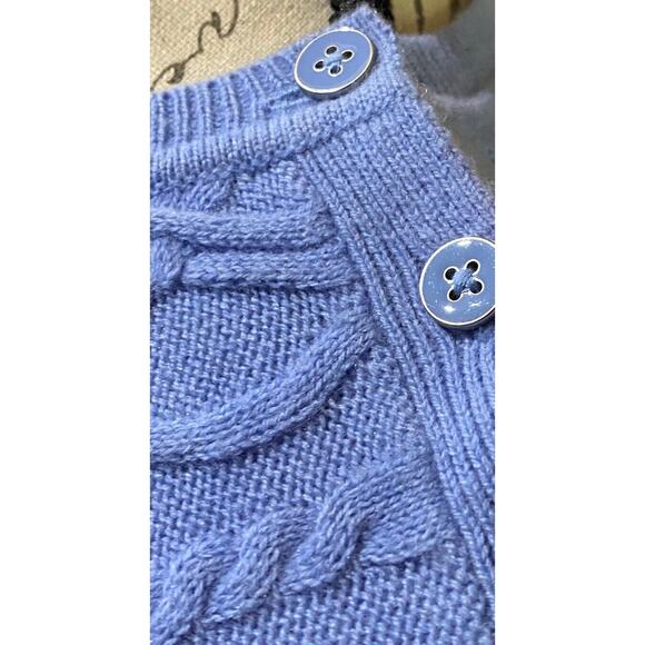 Talbots Petite Medium Blue Lambswool Blend Cable Knit Sweater Button Shoulder MP - Picture 8 of 8